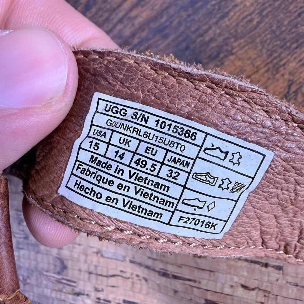UGG Bennison II Leather Flip Flop Sandals Mens 15 Brown Cork Footbed 1015366